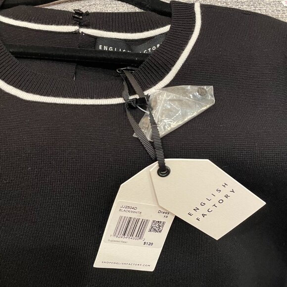 New English Factory Contrast Mini Sweater Dress Black White XS $120 - Picture 5 of 7